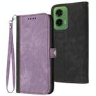 For Motorola Moto G35 Side Buckle Double Fold Hand Strap Leather Phone Case(Purple) - 1