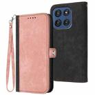 For Motorola Edge 60 Side Buckle Double Fold Hand Strap Leather Phone Case(Pink) - 1