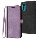 For Motorola Moto G22 Side Buckle Double Fold Hand Strap Leather Phone Case(Purple) - 1