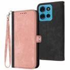 For Motorola Moto G75 5G Side Buckle Double Fold Hand Strap Leather Phone Case(Pink) - 1