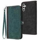 For Samsung Galaxy M54 Side Buckle Double Fold Hand Strap Leather Phone Case(Dark Green) - 1