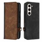 For Samsung Galaxy Z Fold5 Side Buckle Double Fold Leather Phone Case(Brown) - 1
