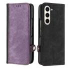 For Samsung Galaxy Z Fold5 Side Buckle Double Fold Leather Phone Case(Purple) - 1