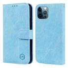 For iPhone 12 Pro / 12 Skin Feeling Oil Leather Texture PU + TPU Phone Case(Light Blue) - 1