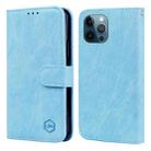 For iPhone 12 Pro Max Skin Feeling Oil Leather Texture PU + TPU Phone Case(Light Blue) - 1