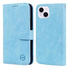 For iPhone 15 Plus Skin Feeling Oil Leather Texture PU + TPU Phone Case(Light Blue) - 1