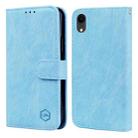 For iPhone XR Skin Feeling Oil Leather Texture PU + TPU Phone Case(Light Blue) - 1