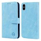 For iPhone XS Max Skin Feeling Oil Leather Texture PU + TPU Phone Case(Light Blue) - 1