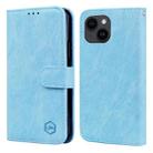 For iPhone 14 Skin Feeling Oil Leather Texture PU + TPU Phone Case(Light Blue) - 1