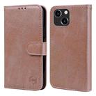 For iPhone 14 Plus Skin Feeling Oil Leather Texture PU + TPU Phone Case(Champagne) - 1