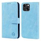For iPhone 14 Plus Skin Feeling Oil Leather Texture PU + TPU Phone Case(Light Blue) - 1