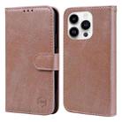 For iPhone 14 Pro Skin Feeling Oil Leather Texture PU + TPU Phone Case(Champagne) - 1