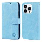 For iPhone 14 Pro Skin Feeling Oil Leather Texture PU + TPU Phone Case(Light Blue) - 1