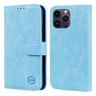 For iPhone 14 Pro Max Skin Feeling Oil Leather Texture PU + TPU Phone Case(Light Blue) - 1