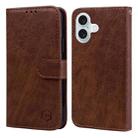 For iPhone 16 Plus Skin Feeling Oil Leather Texture PU + TPU Phone Case(Brown) - 1