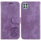 For Samsung Galaxy A22 5G Little Tiger Embossed Leather Phone Case(Purple) - 1