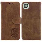 For Samsung Galaxy A22 5G Little Tiger Embossed Leather Phone Case(Brown) - 1