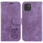 For Samsung Galaxy A03 166mm Little Tiger Embossed Leather Phone Case(Purple) - 1