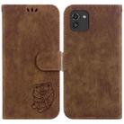 For Samsung Galaxy A03 166mm Little Tiger Embossed Leather Phone Case(Brown) - 1