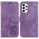 For Samsung Galaxy A33 5G Little Tiger Embossed Leather Phone Case(Purple) - 1