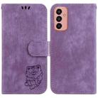 For Samsung Galaxy M13 4G Little Tiger Embossed Leather Phone Case(Purple) - 1