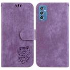 For Samsung Galaxy M52 5G Little Tiger Embossed Leather Phone Case(Purple) - 1