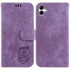 For Samsung Galaxy A04 / F04 Little Tiger Embossed Leather Phone Case(Purple) - 1
