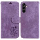 For Samsung Galaxy A14 5G Little Tiger Embossed Leather Phone Case(Purple) - 1