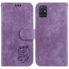 For Samsung Galaxy A51 Little Tiger Embossed Leather Phone Case(Purple) - 1
