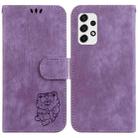 For Samsung Galaxy A52 4G / 5G Little Tiger Embossed Leather Phone Case(Purple) - 1