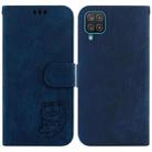 For Samsung Galaxy A12 Little Tiger Embossed Leather Phone Case(Dark Blue) - 1