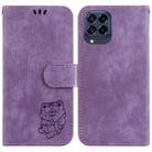 For Samsung Galaxy M53 5G Little Tiger Embossed Leather Phone Case(Purple) - 1