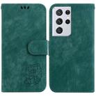 For Samsung Galaxy S21 Ultra 5G Little Tiger Embossed Leather Phone Case(Green) - 1