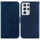 For Samsung Galaxy S21 Ultra 5G Little Tiger Embossed Leather Phone Case(Dark Blue) - 1