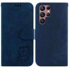 For Samsung Galaxy S22 Ultra 5G Little Tiger Embossed Leather Phone Case(Dark Blue) - 1