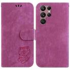 For Samsung Galaxy S22 Ultra 5G Little Tiger Embossed Leather Phone Case(Rose Red) - 1