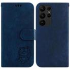 For Samsung Galaxy S23 Ultra 5G Little Tiger Embossed Leather Phone Case(Dark Blue) - 1