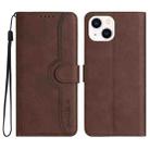 For iPhone 15 Plus Heart Pattern Skin Feel Leather Phone Case(Brown) - 1