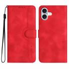 For iPhone 16 Plus Heart Pattern Skin Feel Leather Phone Case(Red) - 1