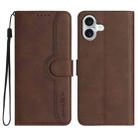 For iPhone 16 Plus Heart Pattern Skin Feel Leather Phone Case(Brown) - 1