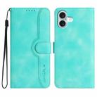 For iPhone 16 Plus Heart Pattern Skin Feel Leather Phone Case(Light Blue) - 1