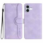 For iPhone 16 Plus Heart Pattern Skin Feel Leather Phone Case(Purple) - 1