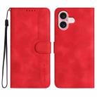 For iPhone 16 Heart Pattern Skin Feel Leather Phone Case(Red) - 1