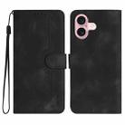 For iPhone 16 Heart Pattern Skin Feel Leather Phone Case(Black) - 1