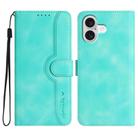 For iPhone 17 Heart Pattern Skin Feel Leather Phone Case(Light Blue) - 1