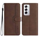 For OPPO Reno12 Global Heart Pattern Skin Feel Leather Phone Case(Brown) - 1