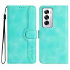 For OPPO Reno12 Global Heart Pattern Skin Feel Leather Phone Case(Light Blue) - 1