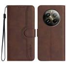 For Realme 12+ 5G Global Heart Pattern Skin Feel Leather Phone Case(Brown) - 1