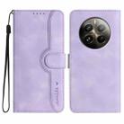 For Realme 12+ 5G Global Heart Pattern Skin Feel Leather Phone Case(Purple) - 1