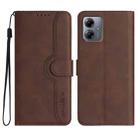 For Motorola Moto G14 Heart Pattern Skin Feel Leather Phone Case(Brown) - 1